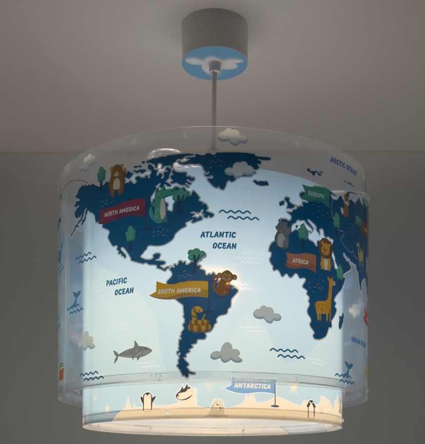 Dalber 40672 - Detský luster WORLD 1xE27/15W/230V modrá
