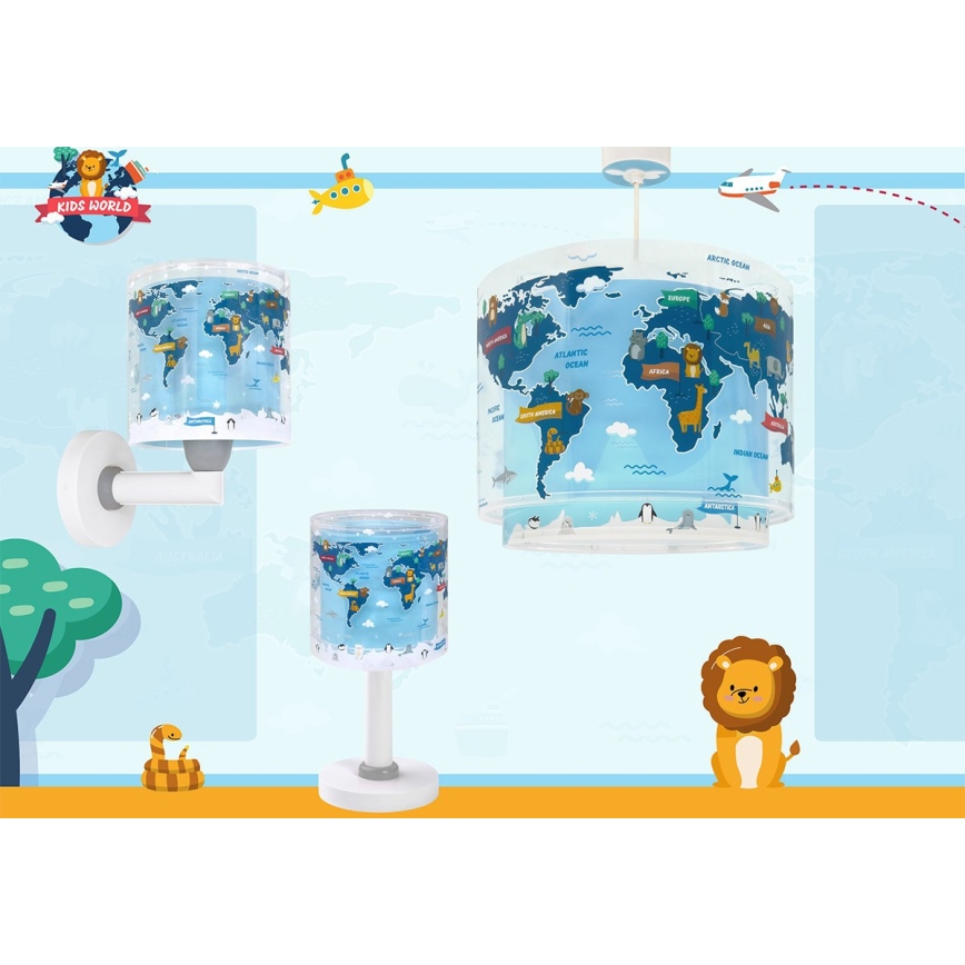 Dalber 40679 - Detské nástenné svietidlo WORLD 1xE27/15W/230V modré