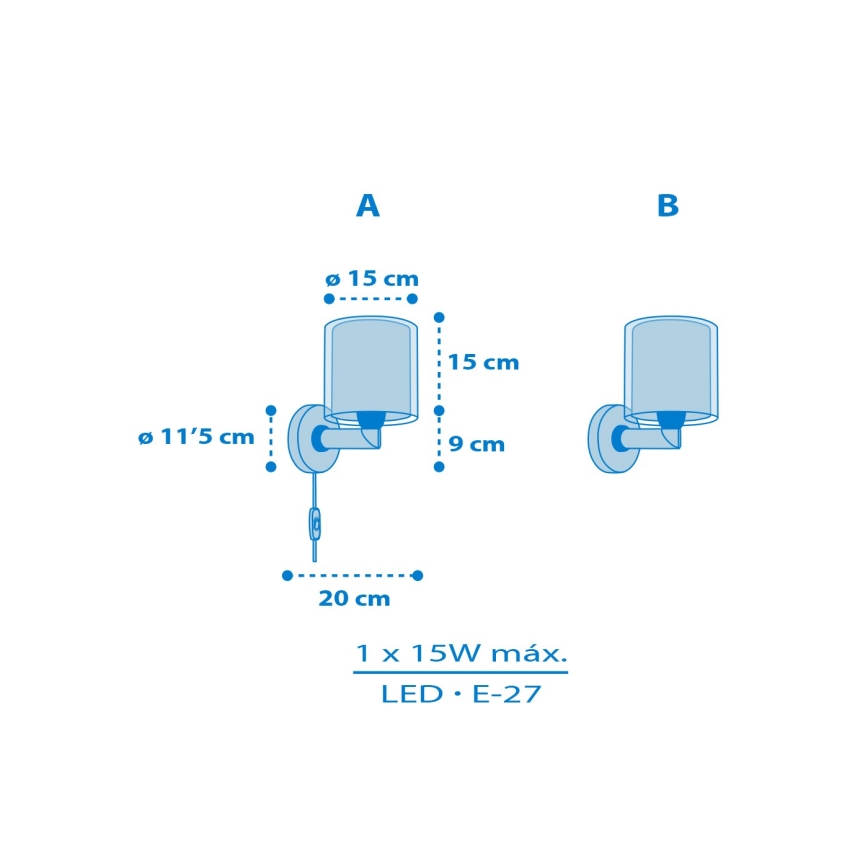 Dalber 41579T - Detská nástenná lampa BABY TEDDY 1xE27/15W/230V modrá