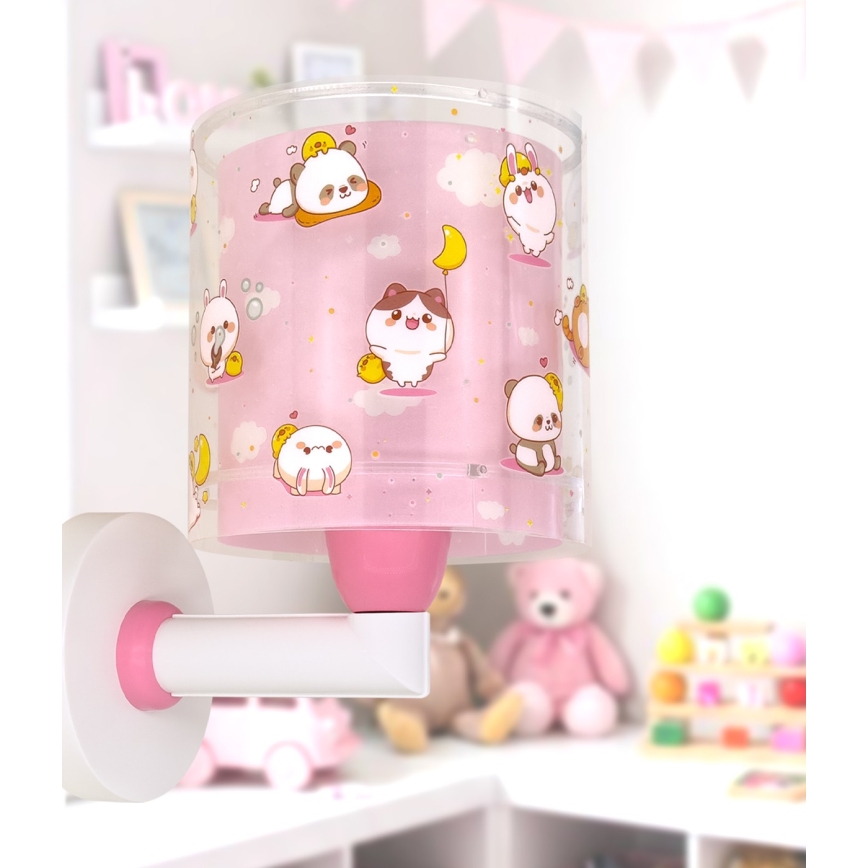 Dalber 41769S - Detská nástenná lampa KAWAII FRIENDS 1xE27/15W/230V ružová