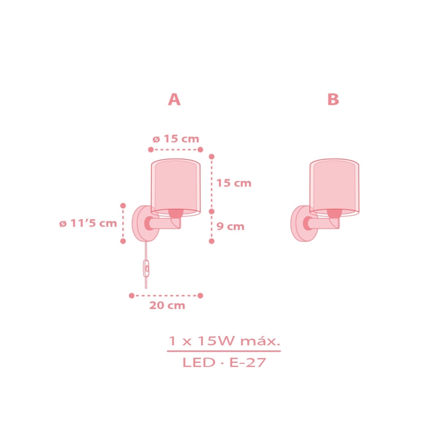 Dalber 41769S - Detská nástenná lampa KAWAII FRIENDS 1xE27/15W/230V ružová
