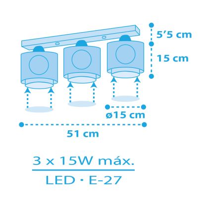 Dalber 60653 - Detské stropné svietidlo PIRATE ISLAND 3xE27/15W/230V