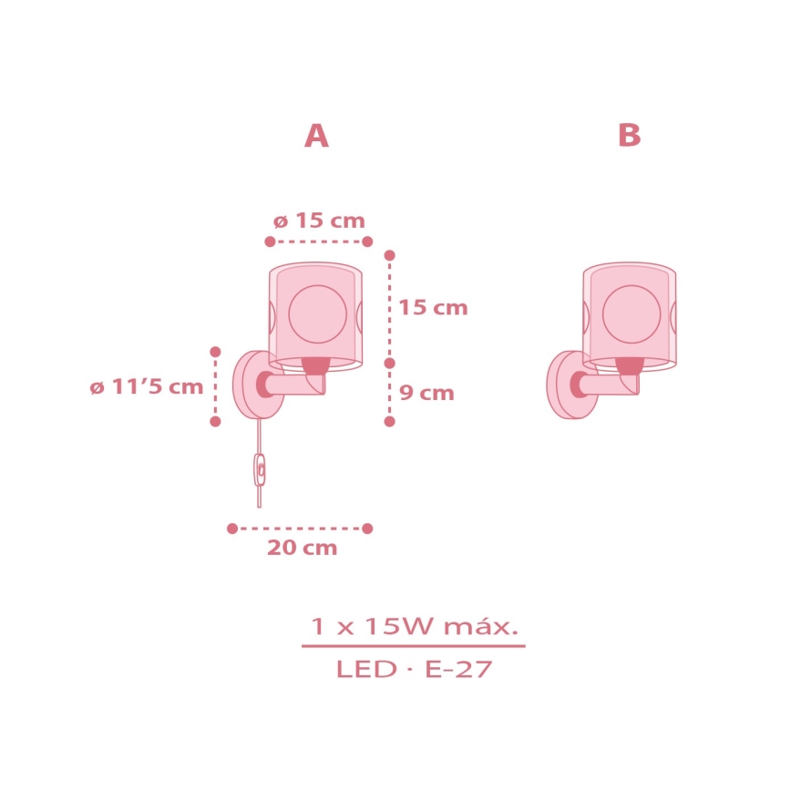 Dalber 60919 - Detská nástenná lampa PRINCESS DANCE 1xE27/15W/230V ružová
