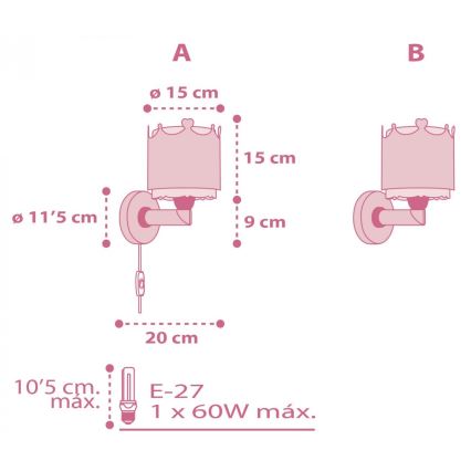 Dalber 61109 - Detské nástenné svietidlo LITTLE QUEEN 1xE27/60W/230V