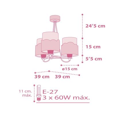 Dalber 61237S - Detský luster MOON 3xE27/60W/230V