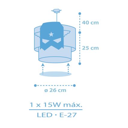 Dalber 61812 - Detský luster MODRÁ HERO 1xE27/15W/230V