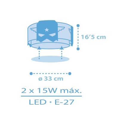 Dalber 61816 - Detské stropné svietidlo MODRÁ HERO 2xE27/15W/230V