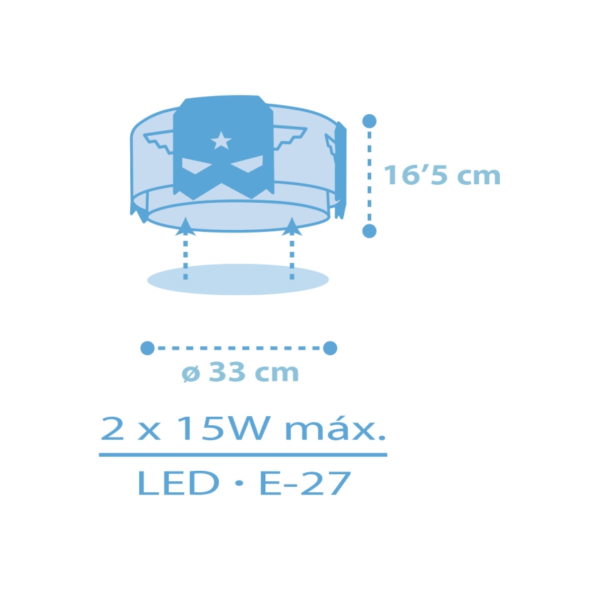 Dalber 61816 - Detské stropné svietidlo MODRÁ HERO 2xE27/15W/230V