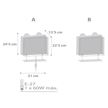 Dalber 64578 - Detské nástenné svietidlo LITTLE TEDDY 1xE27/60W/230V