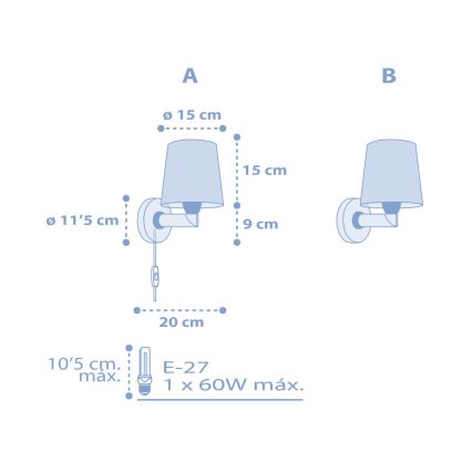 Dalber 82219T - Detské nástenné svietidlo STAR LIGHT 1xE27/60W/230V modrá