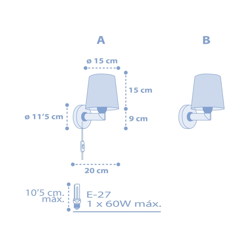 Dalber 82219T - Detské nástenné svietidlo STAR LIGHT 1xE27/60W/230V modrá