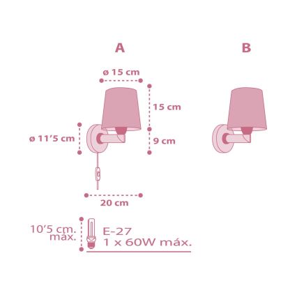 Dalber 82469 - Detské nástenné svietidlo FLAMINGO 1xE27/15W/230V