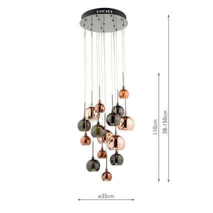 Där Lighting AUR1564 - Luster na lane AURELIA 15xG4/10W/230V čierna/medená