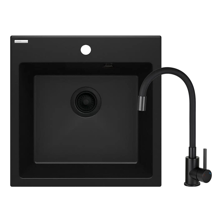Deante ZQJNN103 - Kuchynský drez EVORA 50x50 cm + drezová batéria s flexibilným ramienkom granit/čierna