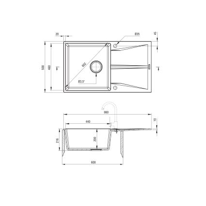 Deante ZRC_S11A - Kuchynský drez CORIO 50x86 cm granit/metalická sivá