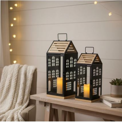 Dekoratívna lucerna HOME 34,5 cm čierna/béžová