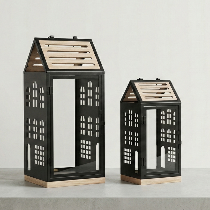 Dekoratívna lucerna HOME 47,5 cm čierna/béžová