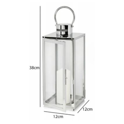 Dekoratívna lucerna TOWER 38 cm v lesklom chrómovom prevedení