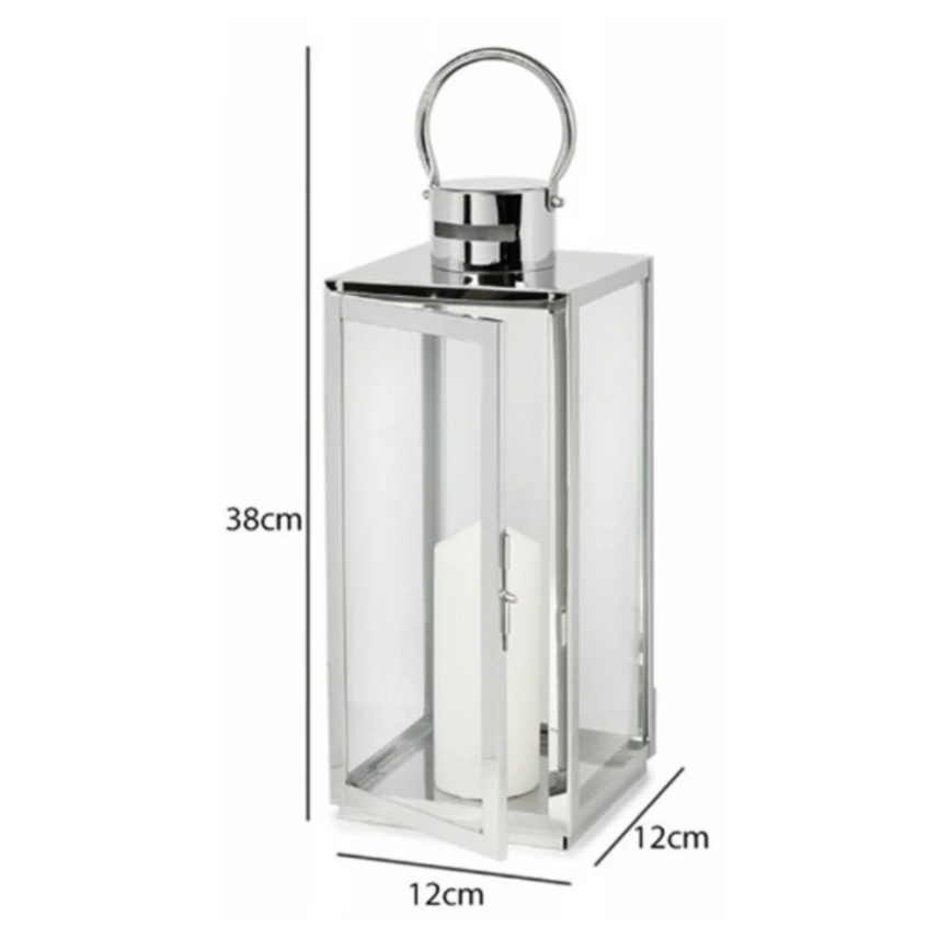 Dekoratívna lucerna TOWER 38 cm v lesklom chrómovom prevedení