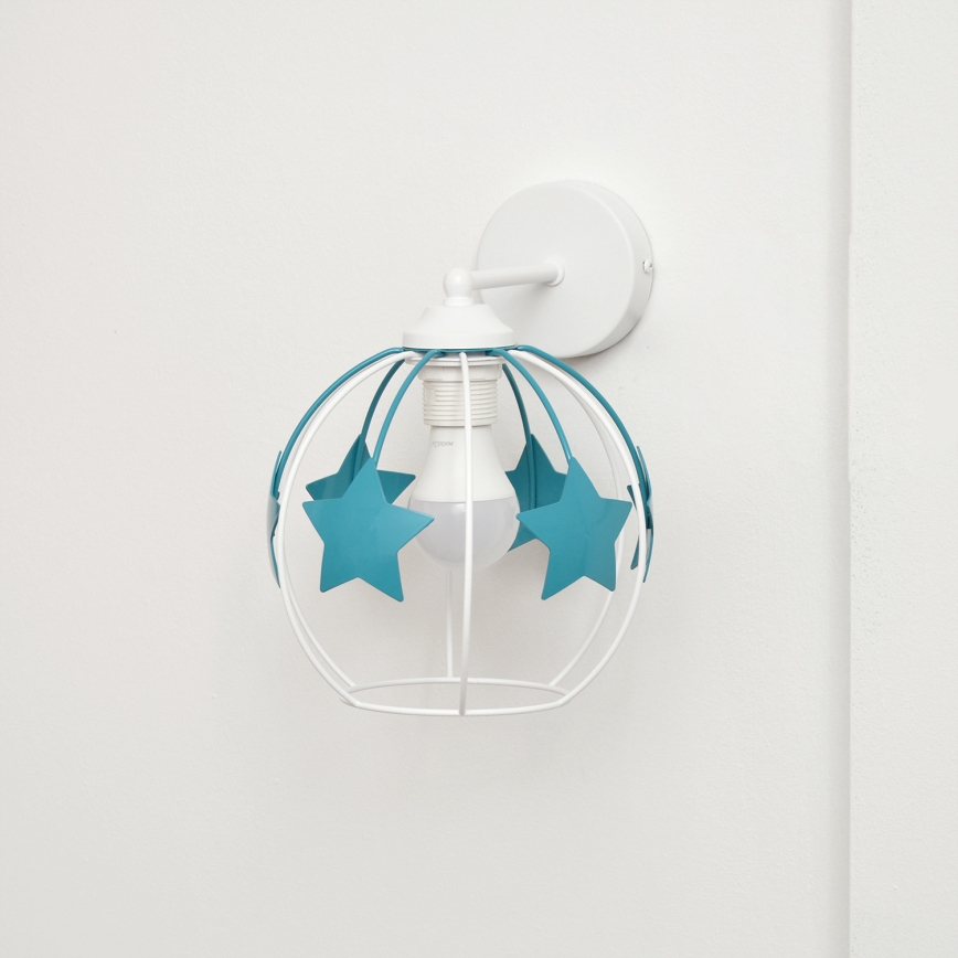 Detská nástenná lampa STARS 1xE27/15W/230V tyrkysová/biela