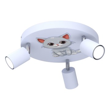 Detské bodové svietidlo FUN 3xGU10/8W/230V modrá/mačka