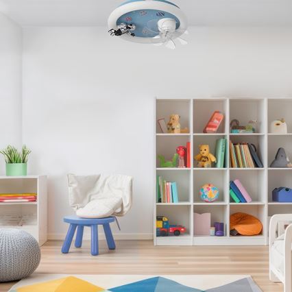 LED detské stmievateľné stropné svietidlo s ventilátorom LED/48W/230V 3000/4000/6000K priemer 50 cm modrá + diaľkové ovládanie