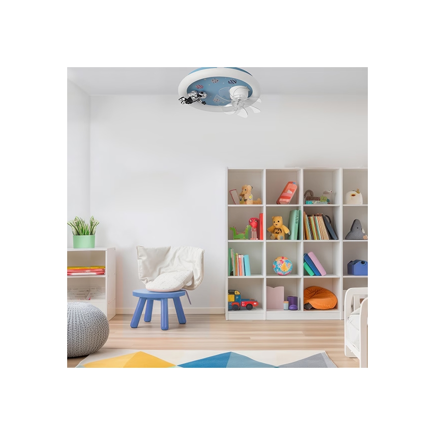 LED detské stmievateľné stropné svietidlo s ventilátorom LED/48W/230V 3000/4000/6000K priemer 50 cm modrá + diaľkové ovládanie