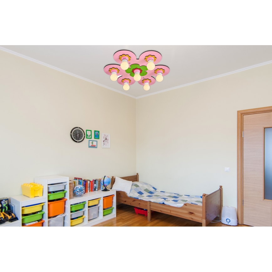 Detské stropné svietidlo LUCCA 7xE27/24W/230V ružové
