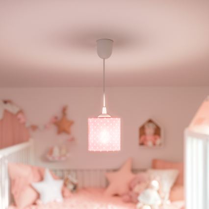 Detský luster na lanku DOTS 1xE27/15W/230V pr. 15 cm ružová