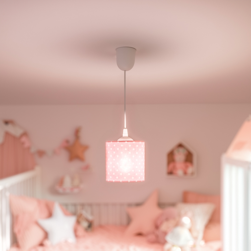 Detský luster na lanku DOTS 1xE27/15W/230V pr. 15 cm ružová