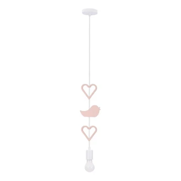 Detský luster na lanku HEART 1xE27/20W/230V ružová/biela
