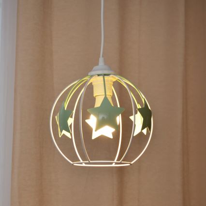 Detský luster na lanku STARS 1xE27/15W/230V zelená/biela