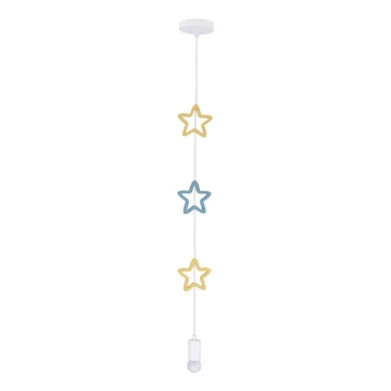 Detský luster na lanku STARS 1xE27/20W/230V žltá/modrá/biela