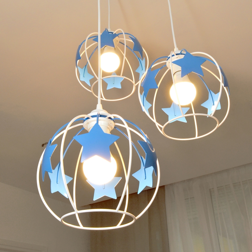 Detský luster na lanku STARS 3xE27/15W/230V modrá/biela