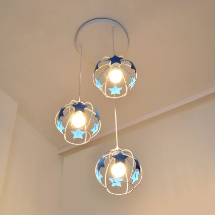 Detský luster na lanku STARS 3xE27/15W/230V modrá/biela