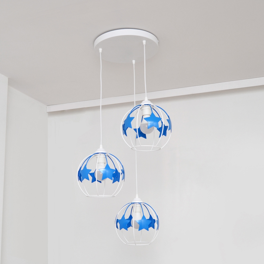 Detský luster na lanku STARS 3xE27/15W/230V modrá/biela