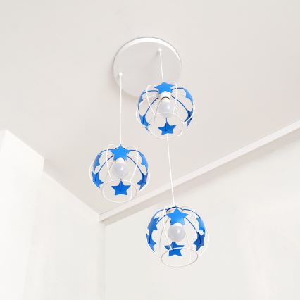 Detský luster na lanku STARS 3xE27/15W/230V modrá/biela