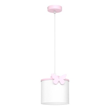 Detský luster na lanku SWEET 1xE27/15W/230V biela/ružová/motýľ