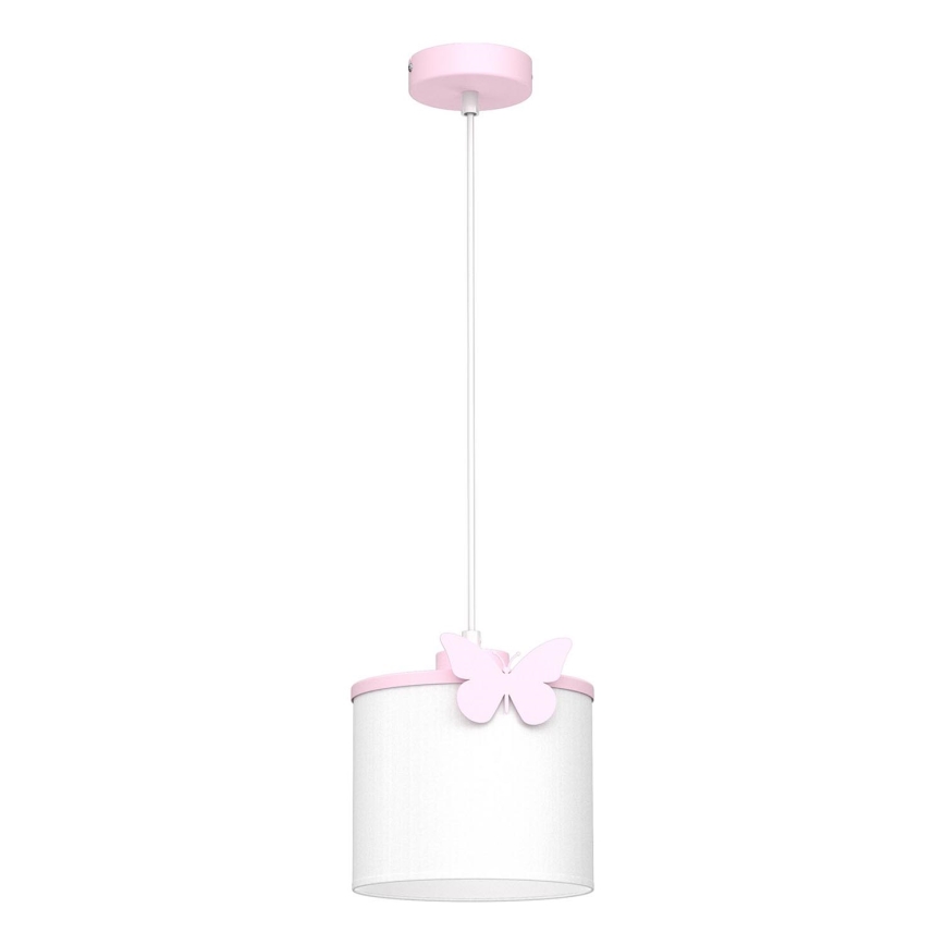 Detský luster na lanku SWEET 1xE27/15W/230V biela/ružová/motýľ