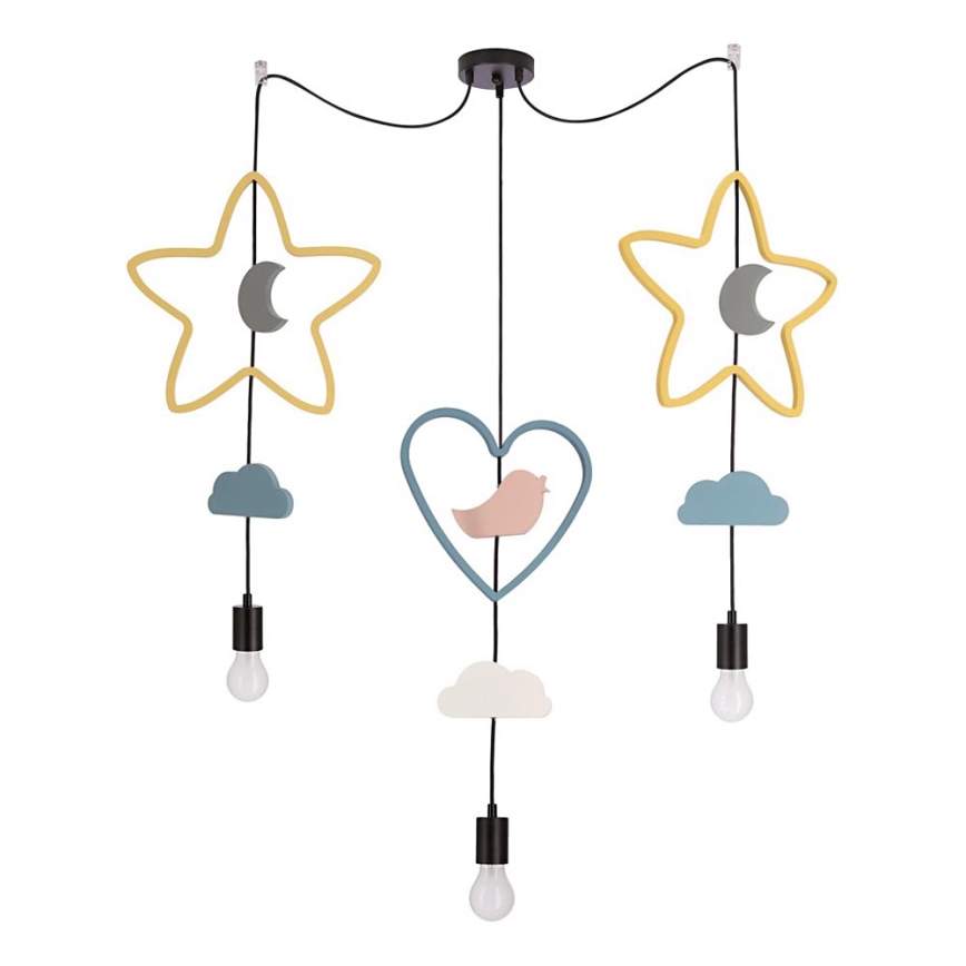 Detský luster na lanku TRIO 3xE27/20W/230V žltá/modrá/šedá