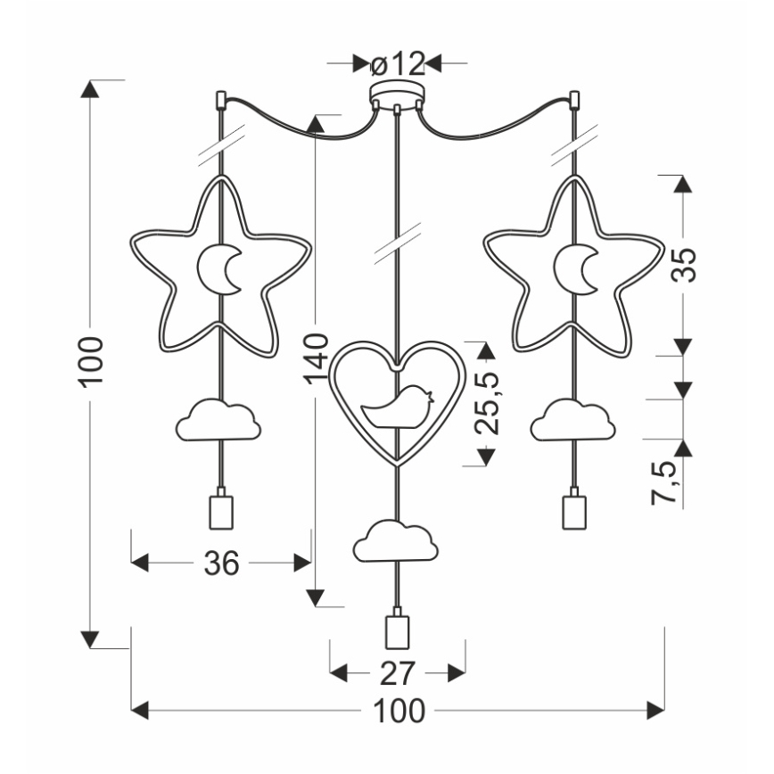 Detský luster na lanku TRIO 3xE27/20W/230V žltá/modrá/šedá