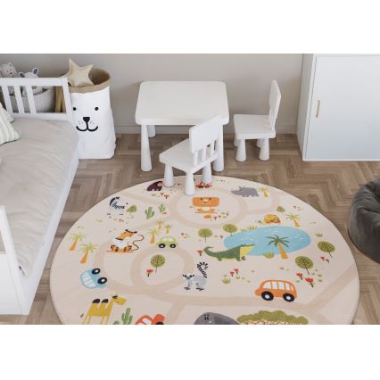 Detský protišmykový koberec ARES STREETS 160 cm béžový/safari