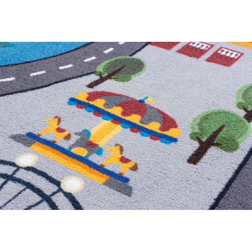 Detský protišmykový koberec ARES STREETS 160 cm sivý/mesto