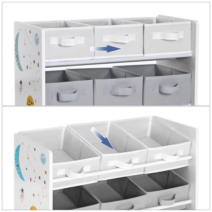 Detský úložný regál s textilnými boxmi ANET modrá/biela