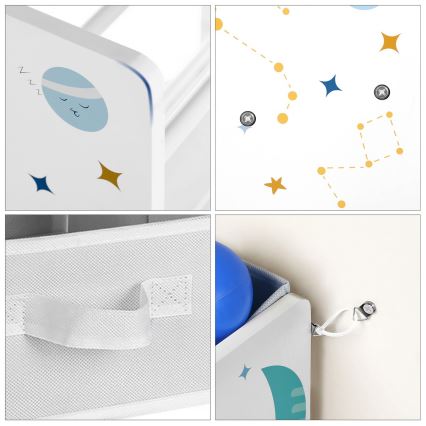 Detský úložný regál s textilnými boxmi ANET modrá/biela