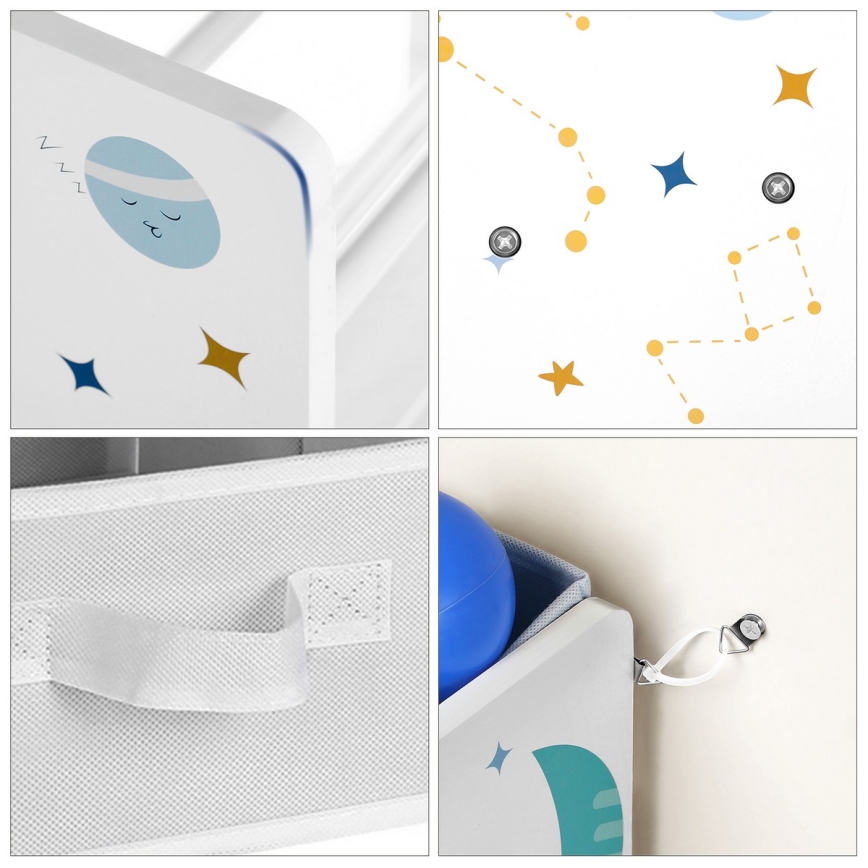 Detský úložný regál s textilnými boxmi ANET modrá/biela