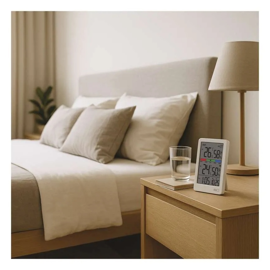 Digitálny teplomer s vlhkomerom, 2× AAA, biely