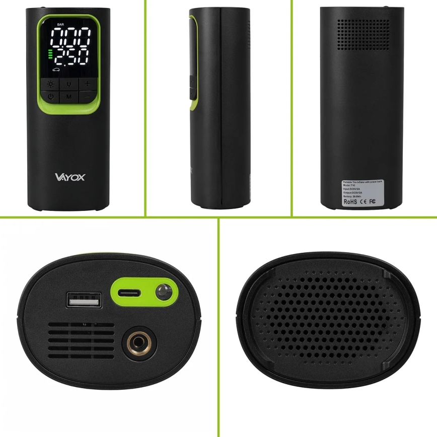 Digitálny vreckový kompresor 5 V 8000 mAh čierny