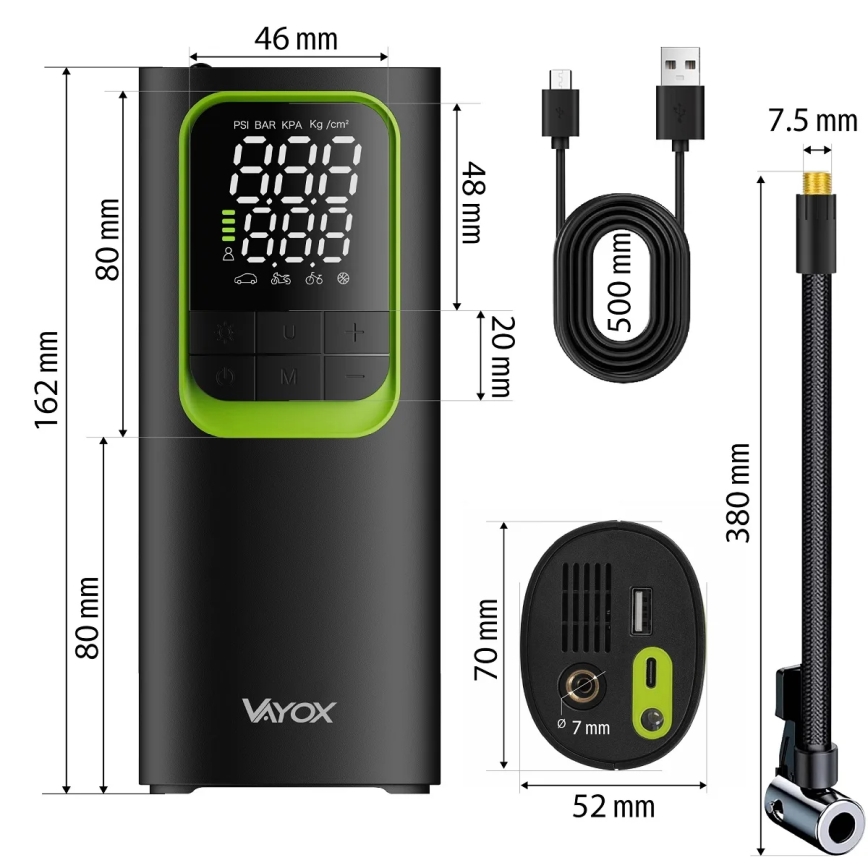 Digitálny vreckový kompresor 5 V 8000 mAh čierny