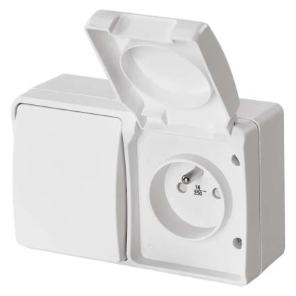 Domový striedavý spínač č. 6 so zásuvkou 250V/16A IP44 biela